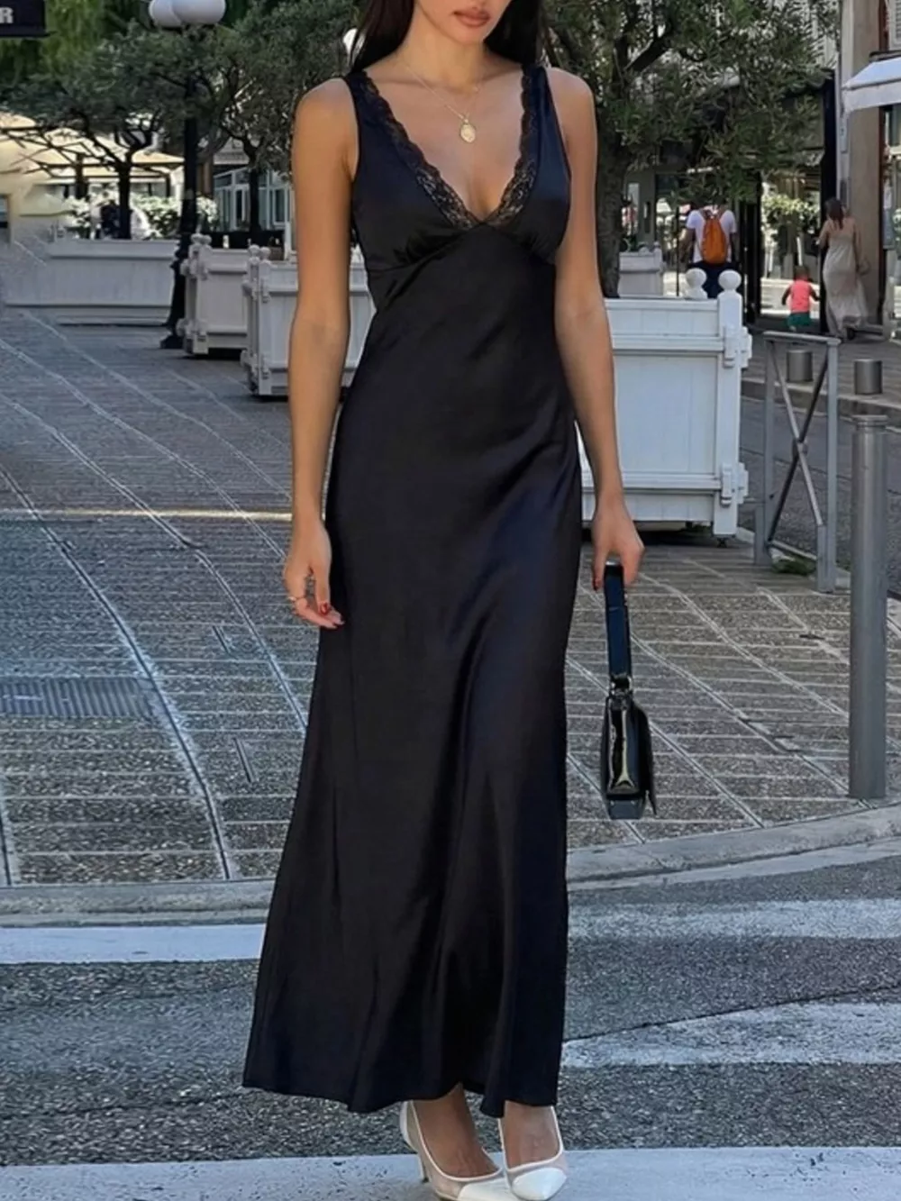 Lace Trim V-Neck Sleeveless Maxi Dress, image 6