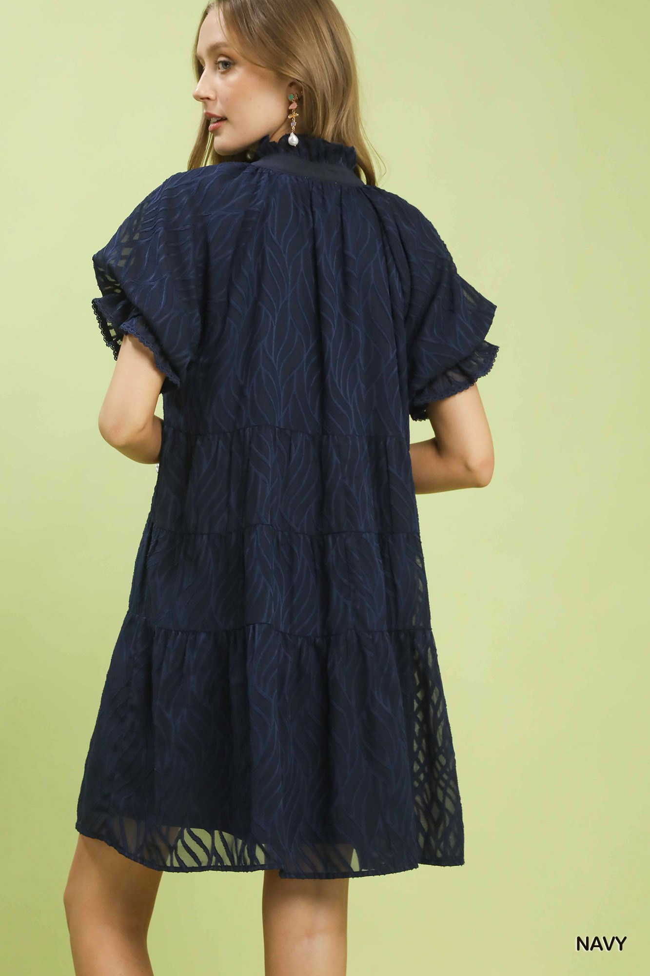 Textured Tiered Ruffle Collar Mini Dress, image 5