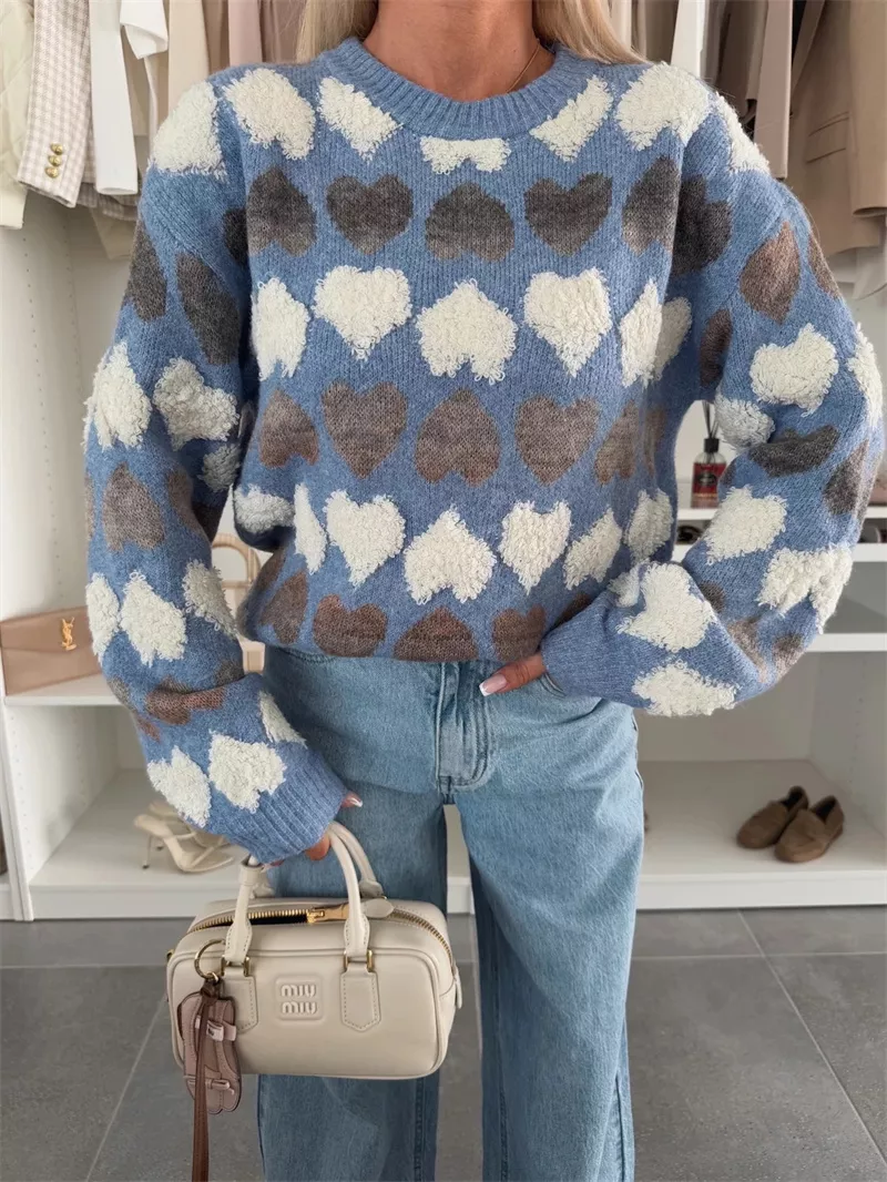 Heart-Patterned Round Neck Sweater, image 5