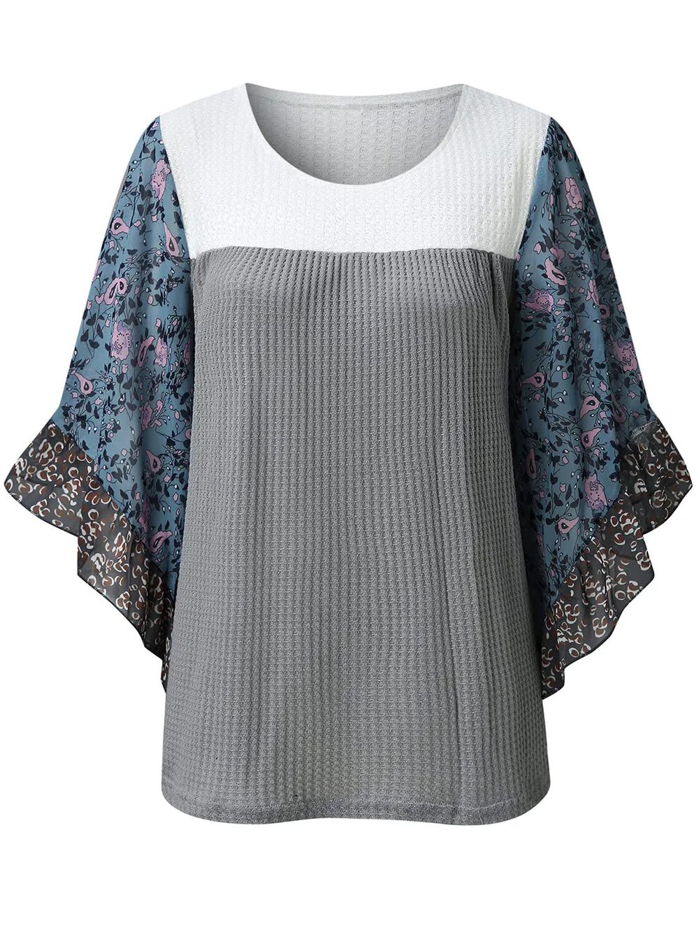 Full Size Printed Round Neck Three-Quarter Sleeve Blouse, image 18