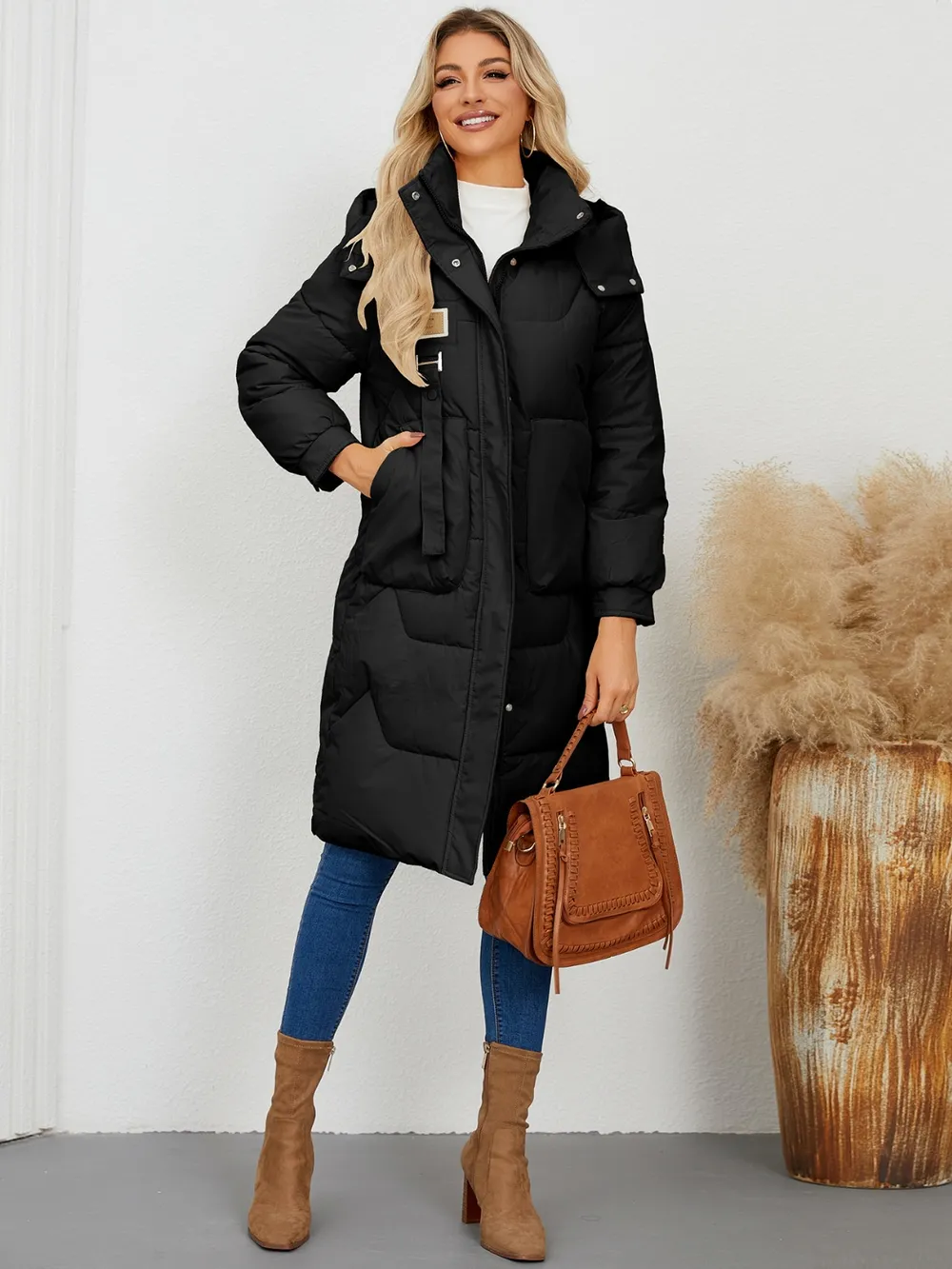 Long Sleeve Longline Hooded Winter Coat, image 11