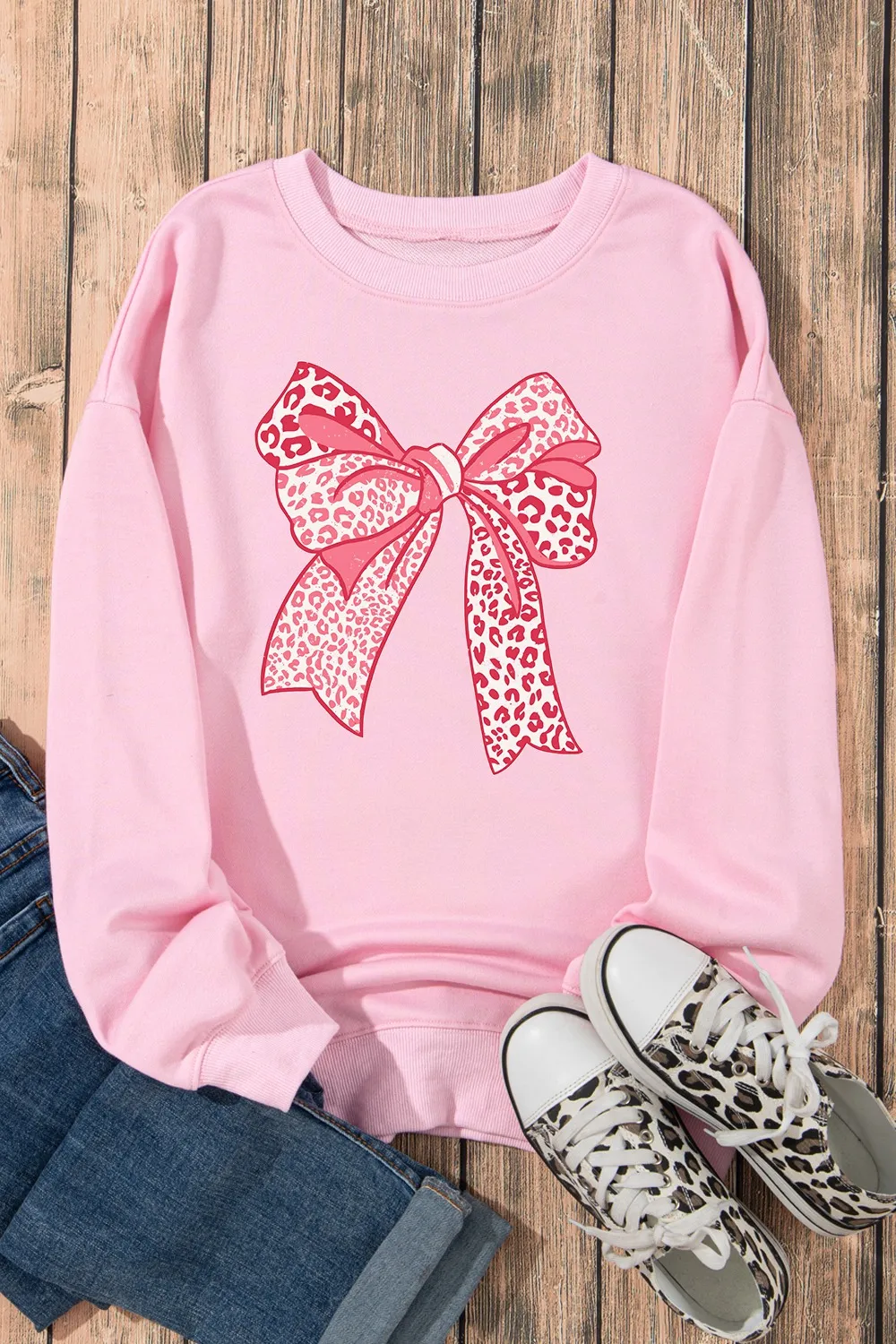 Bow Graphic Round Neck Long Sleeve Sweatshirt, image 5