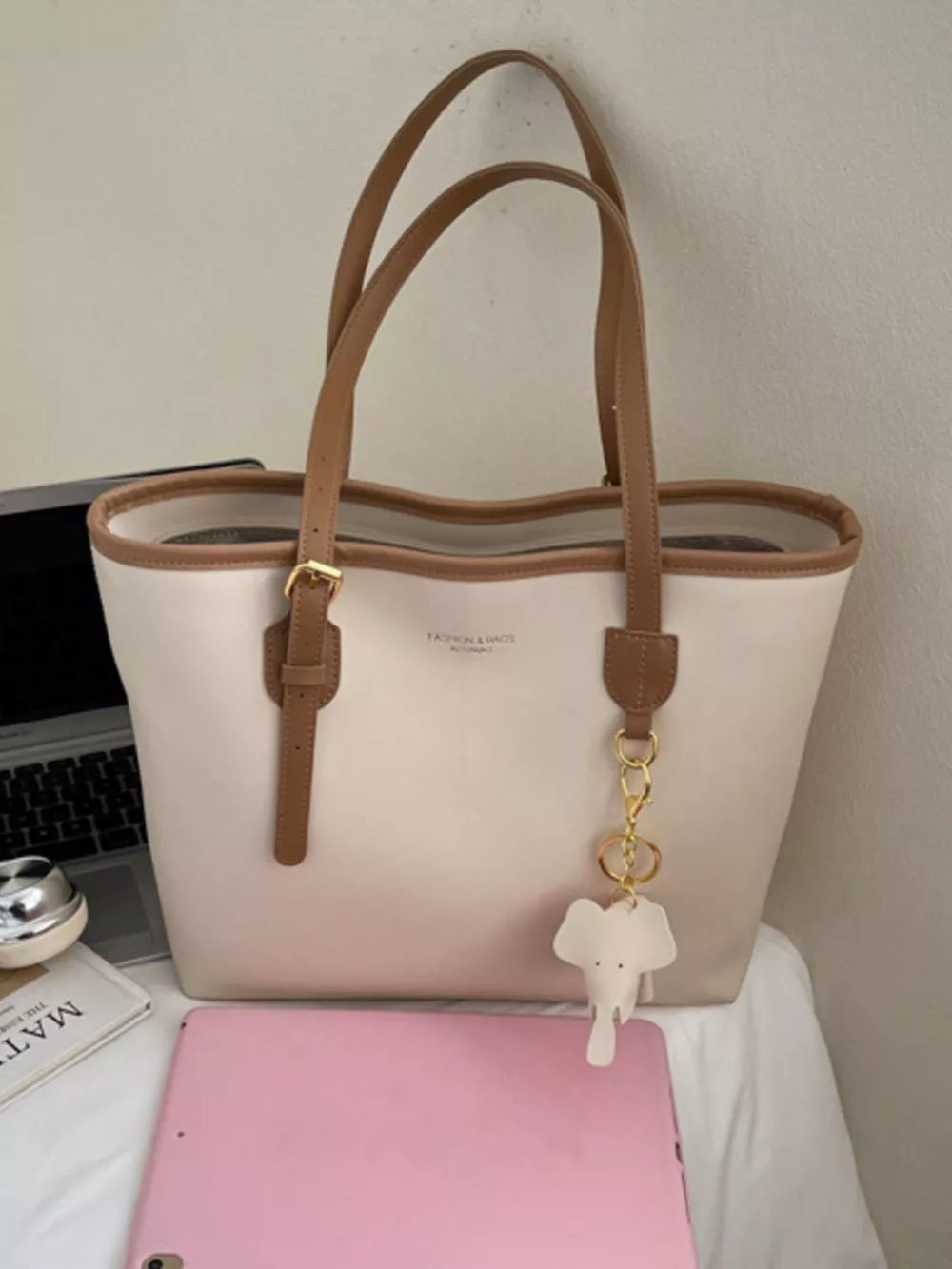 Contrast Leather Shoulder Bag, image 4