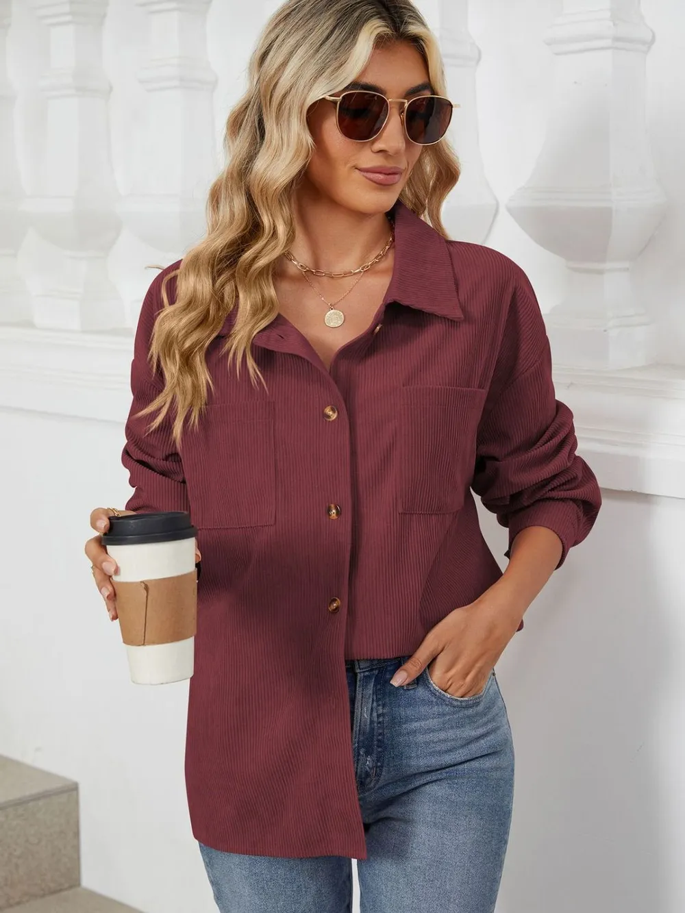 Button Up Dropped Shoulder Long Sleeve Outerwear, image 8