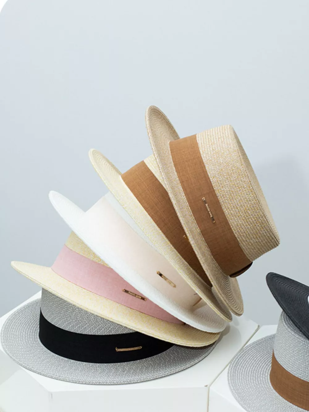 Straw Boater Hat with Ribbon, image 2