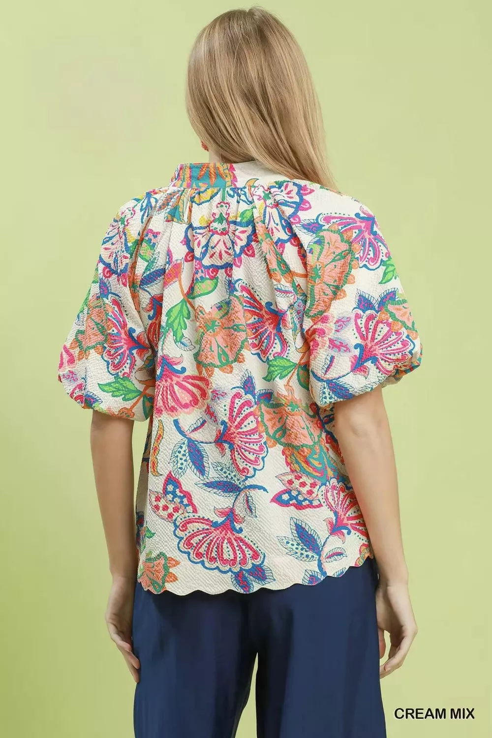 Mix Floral Print Scallop Hem Blouse, image 3