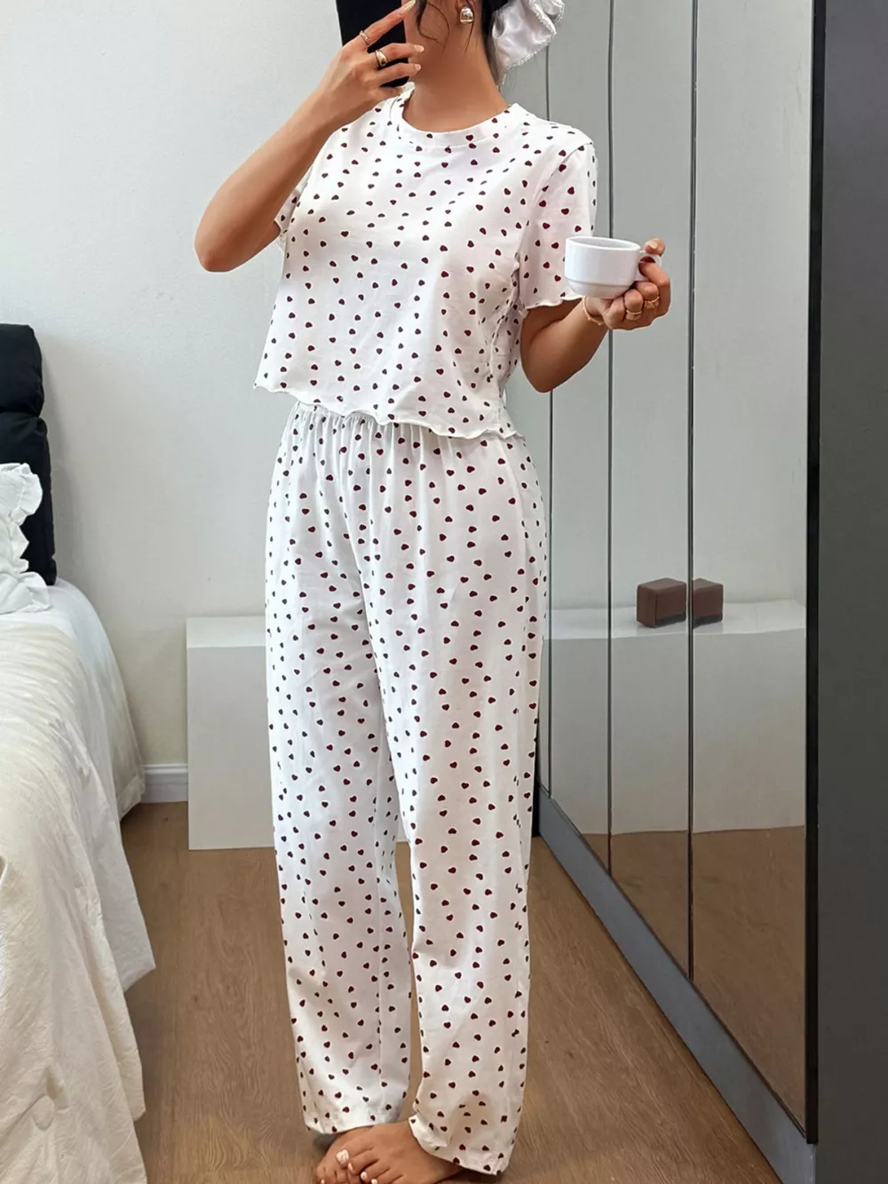 Polka Dot Short Sleeve Top and Shorts Set, image 2