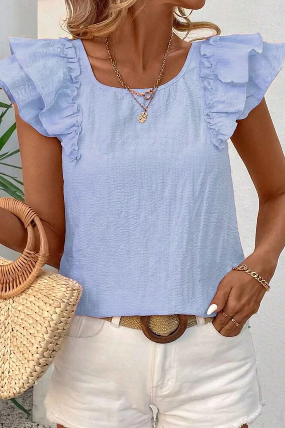 Bow Back Ruffled Cap Sleeve Blouse, image 5
