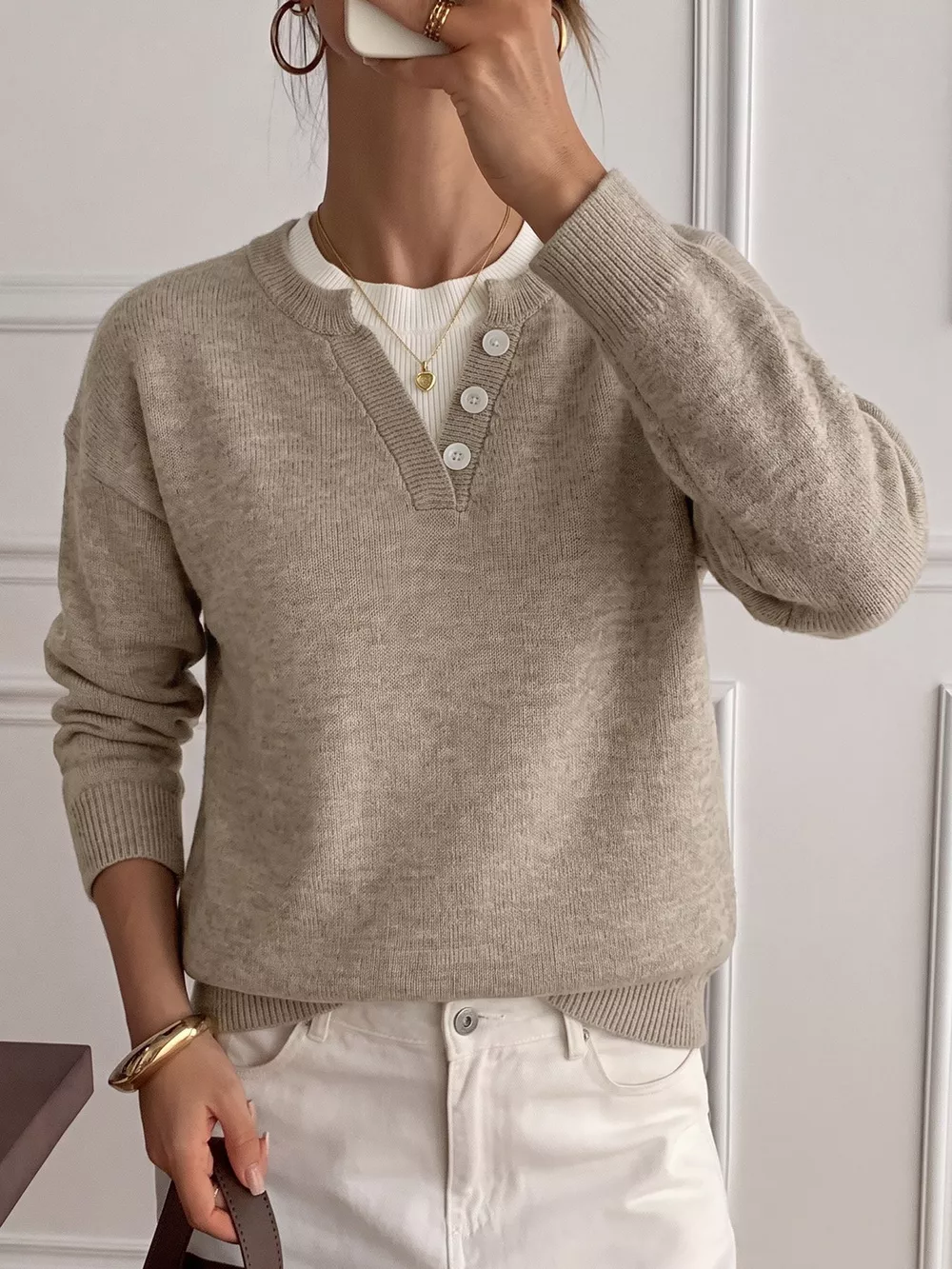 Dropped Shoulder Long Sleeve Sweater, image 5