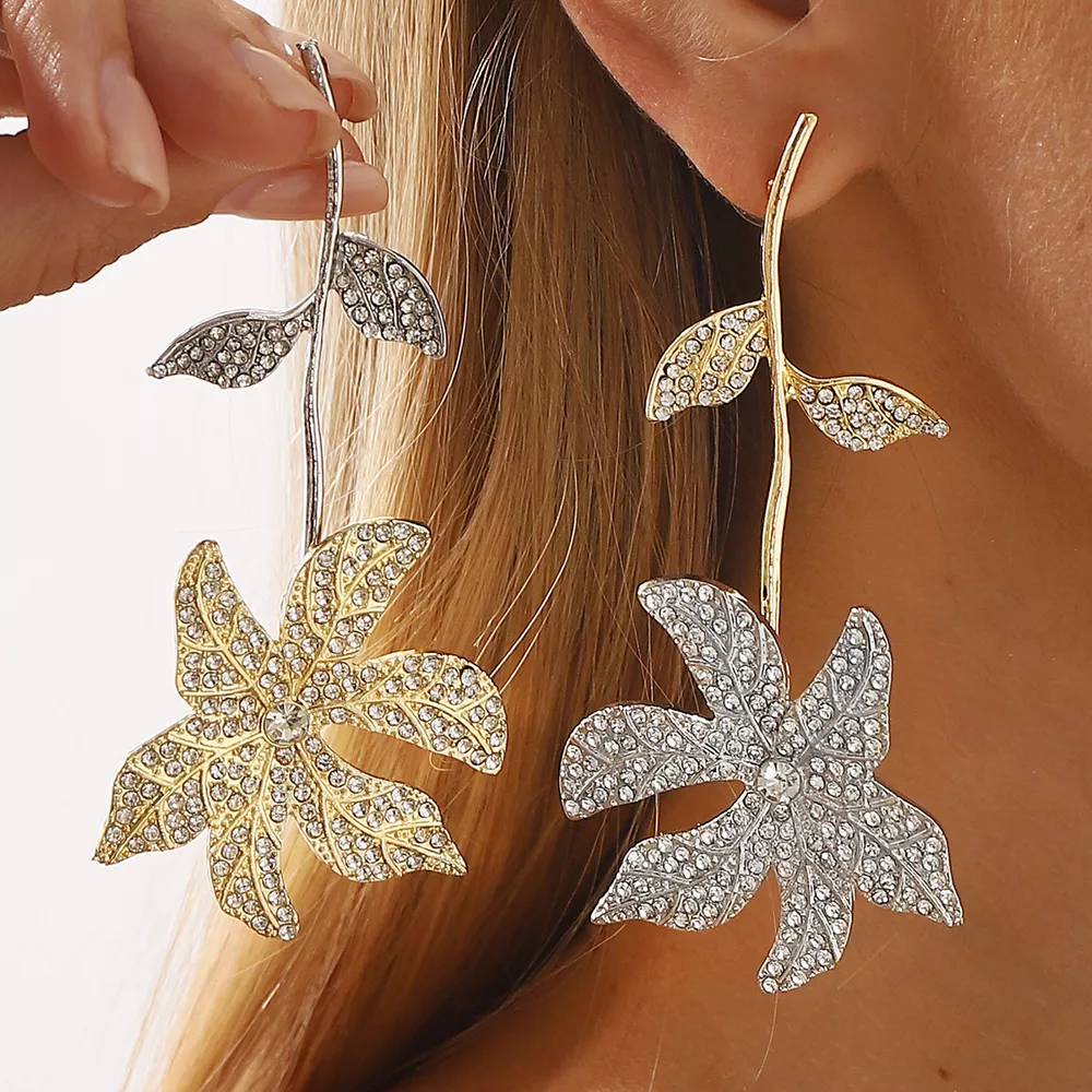 Rhinestone Flower Dangle Earrings, image 8