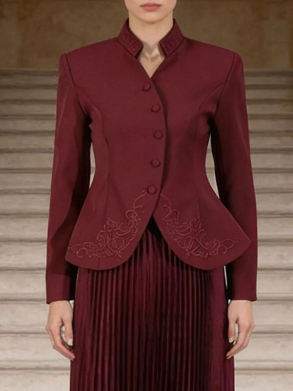 Button Up Long Sleeve Top and Pleated Skirt Set, image 6