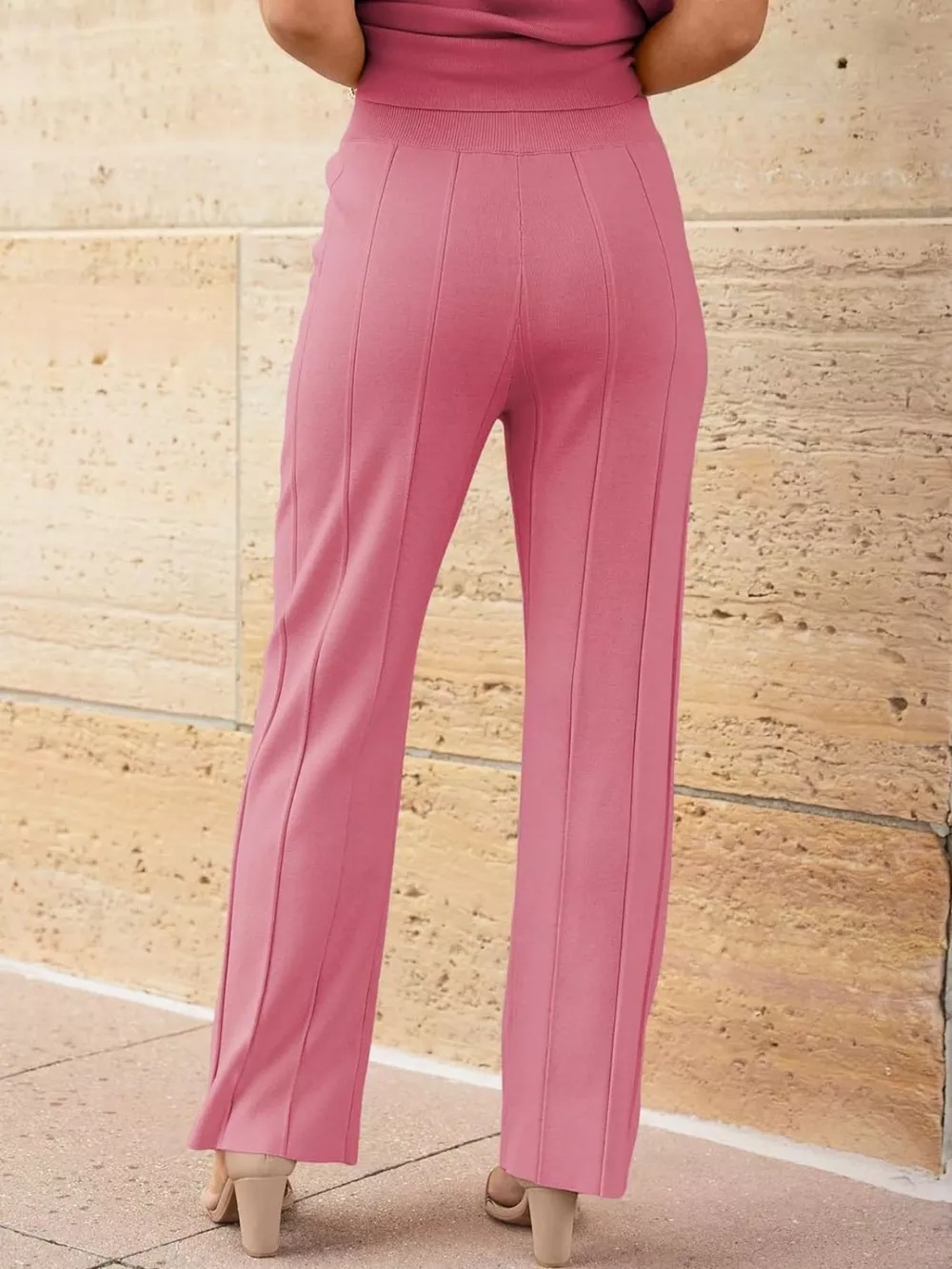 Casual Solid Color Cap Sleeve Top and Pants Knit Set, image 27