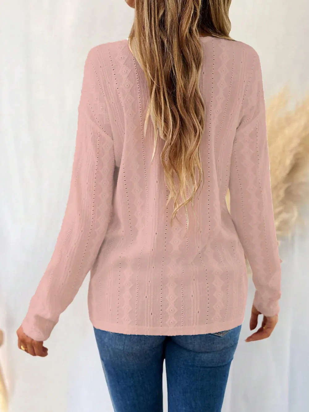 Eyelet V-Neck Dropped Shoulder T-Shirt, image 9