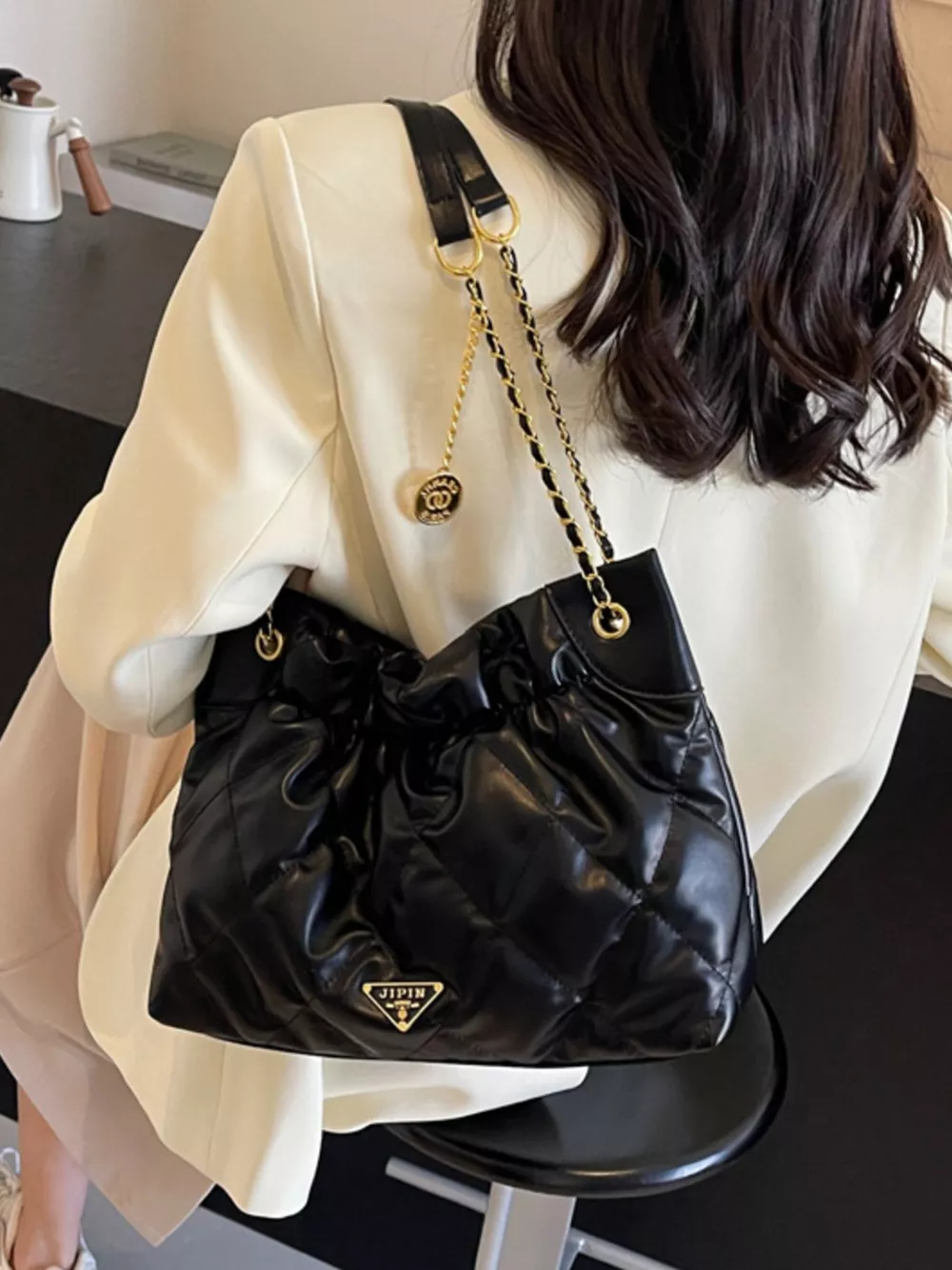 Ruched Leather Shoulder Bag, image 4
