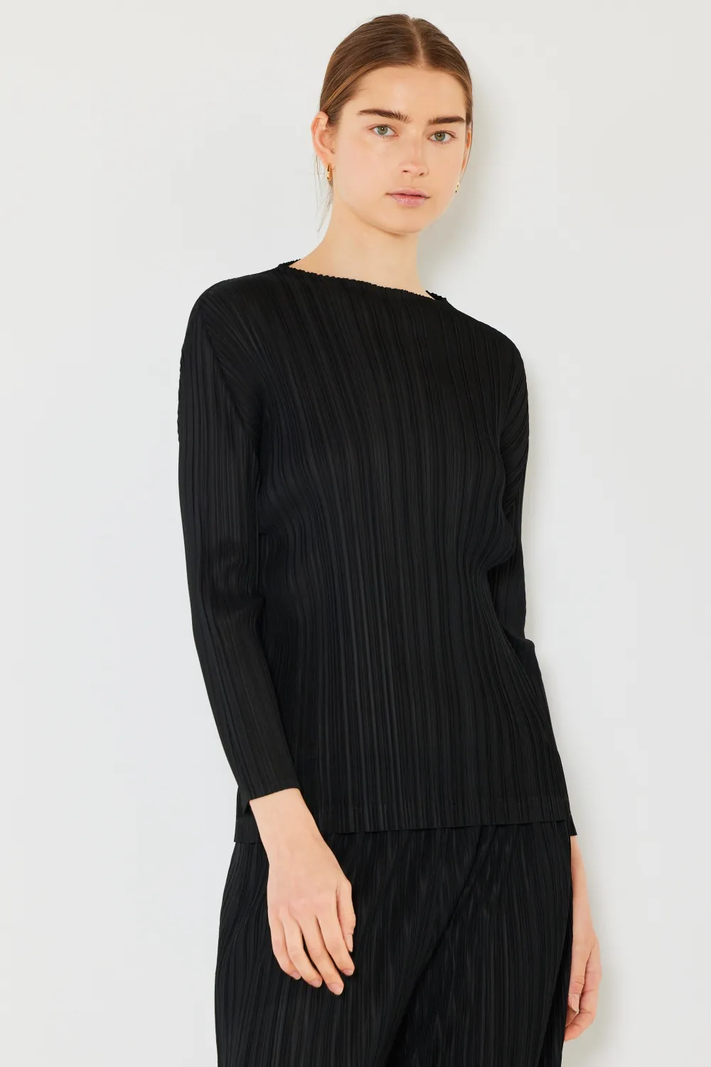 Pleated Long Sleeve Boatneck Top