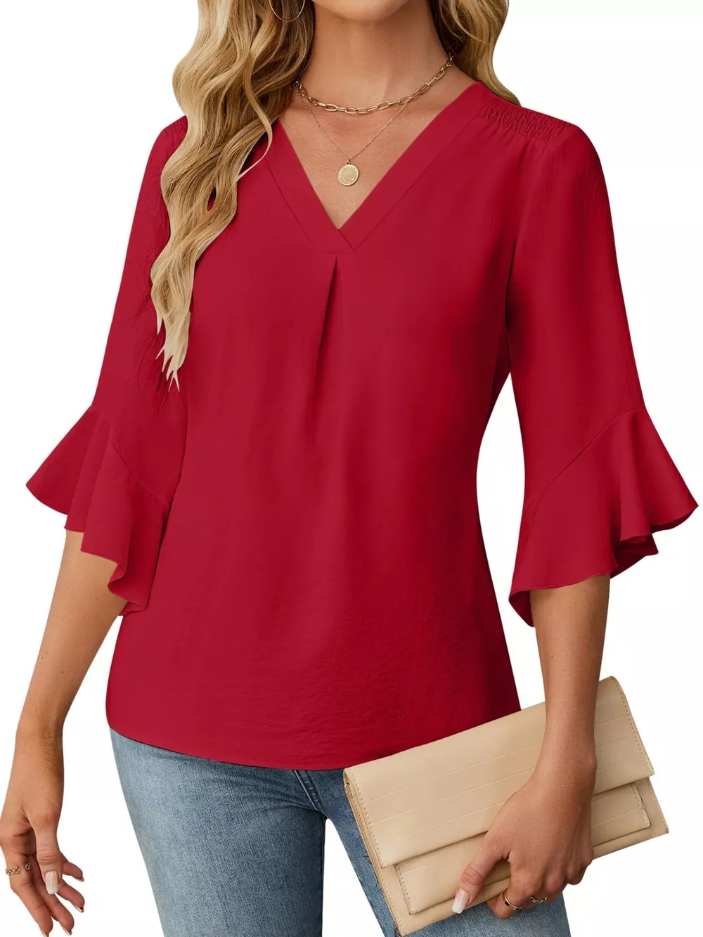 V-Neck Ruffle Sleeve Blouse, image 13