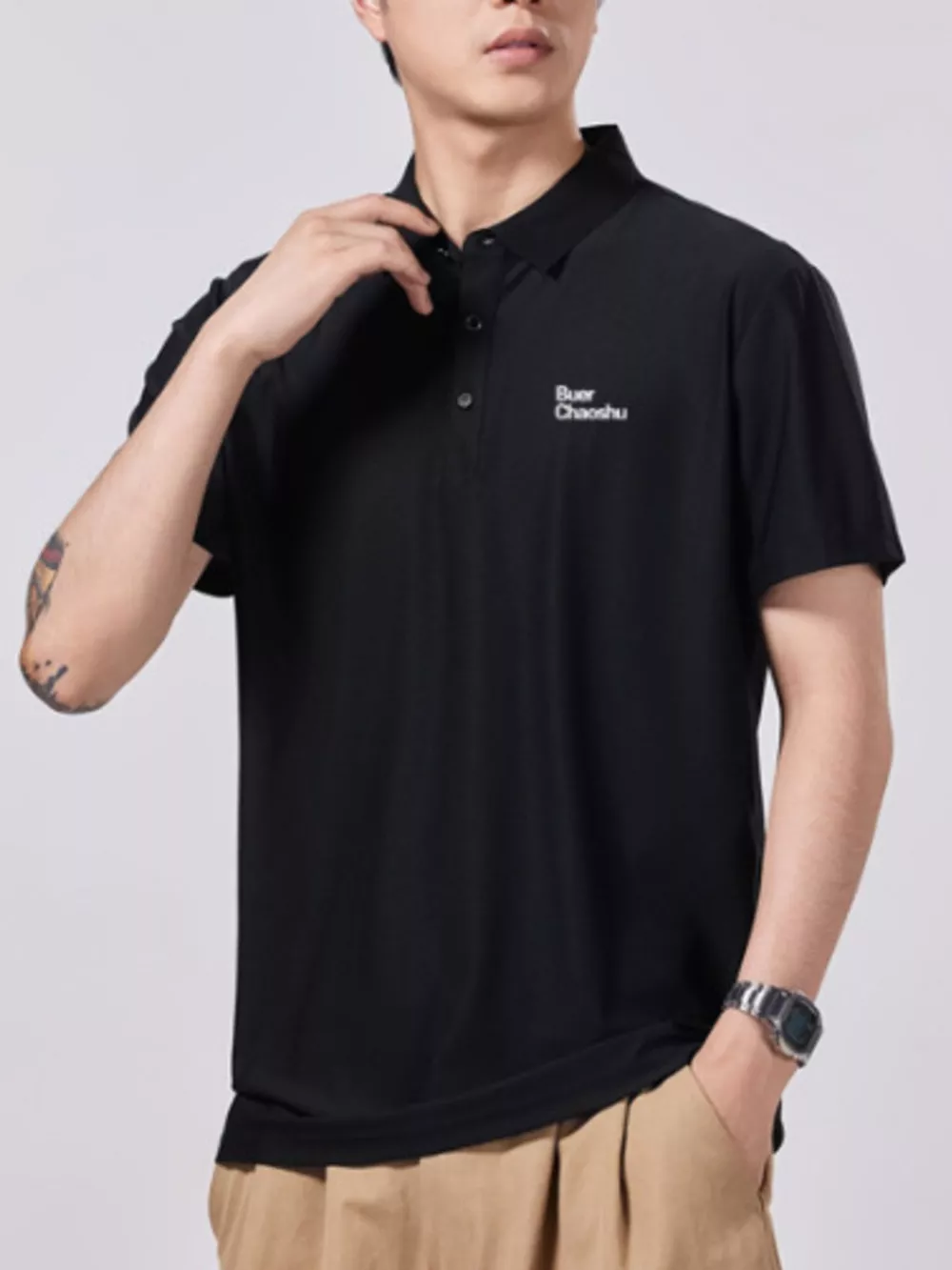 Men's Plus Size Button Detail Short Sleeve Polo, image 8