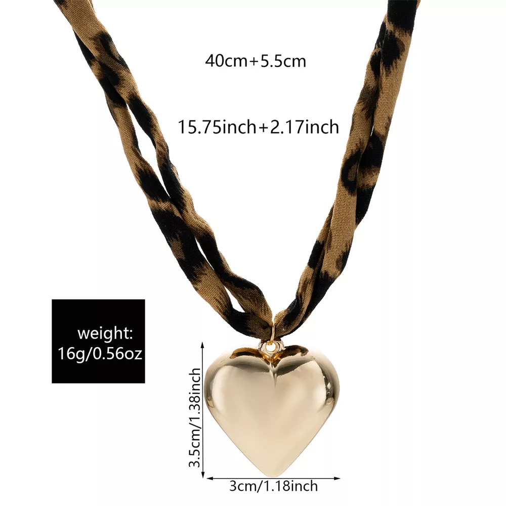 Leopard Print Choker with Golden Heart Pendant Necklace, image 6