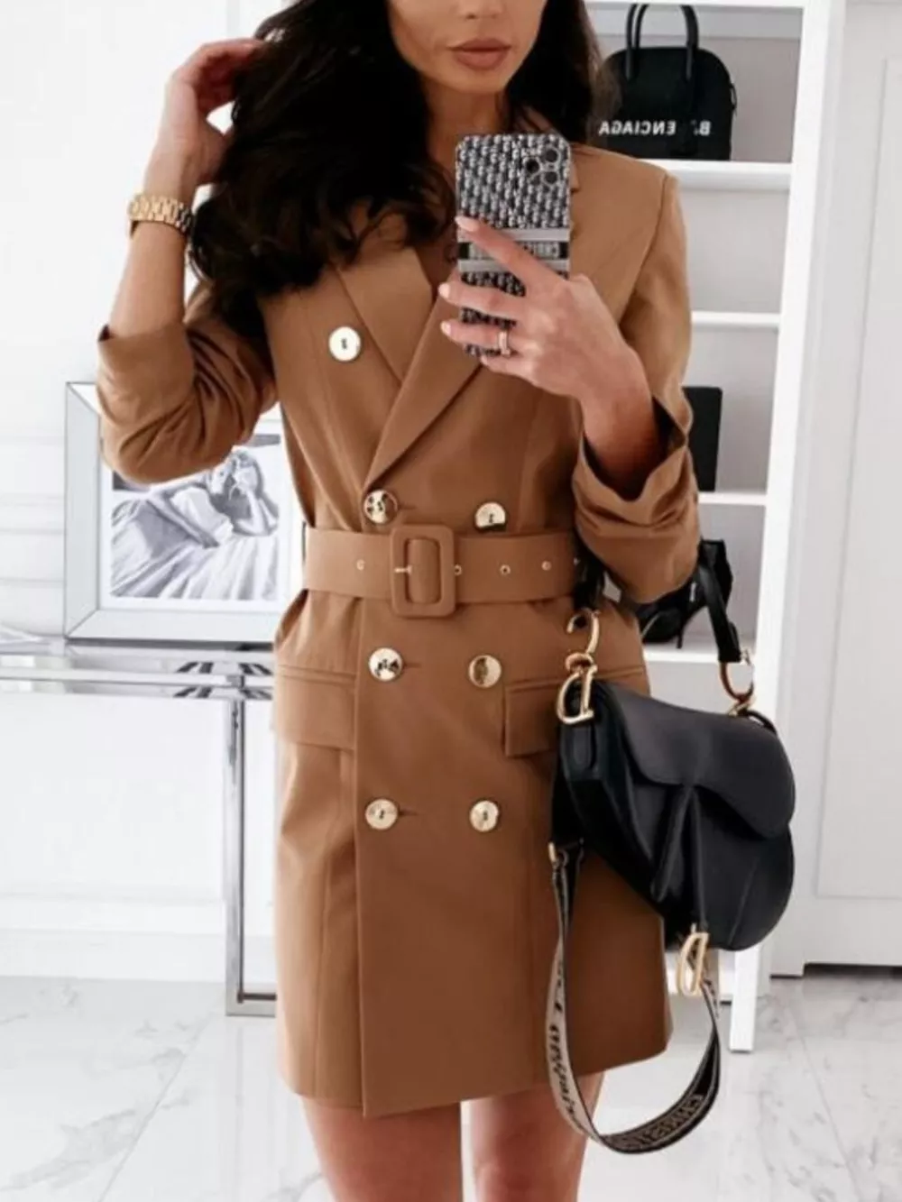 Double-Breasted Belted Blazer Dress, image 6