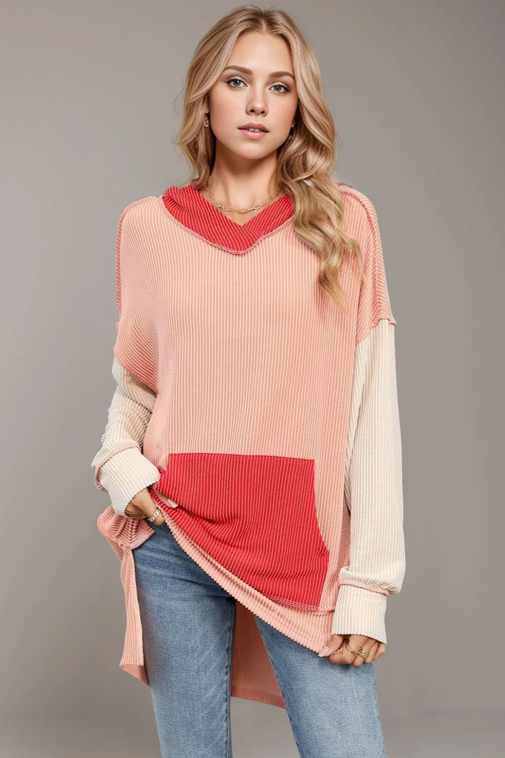 Contrast Hooded Long Sleeve Top, image 5