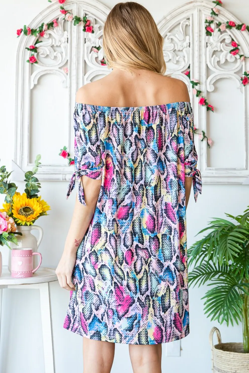 Full Size Off Shoulder Snake Mini Dress, image 2