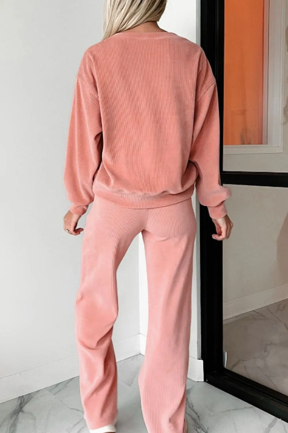 Round Neck Long Sleeve Top and Pants Set, image 5