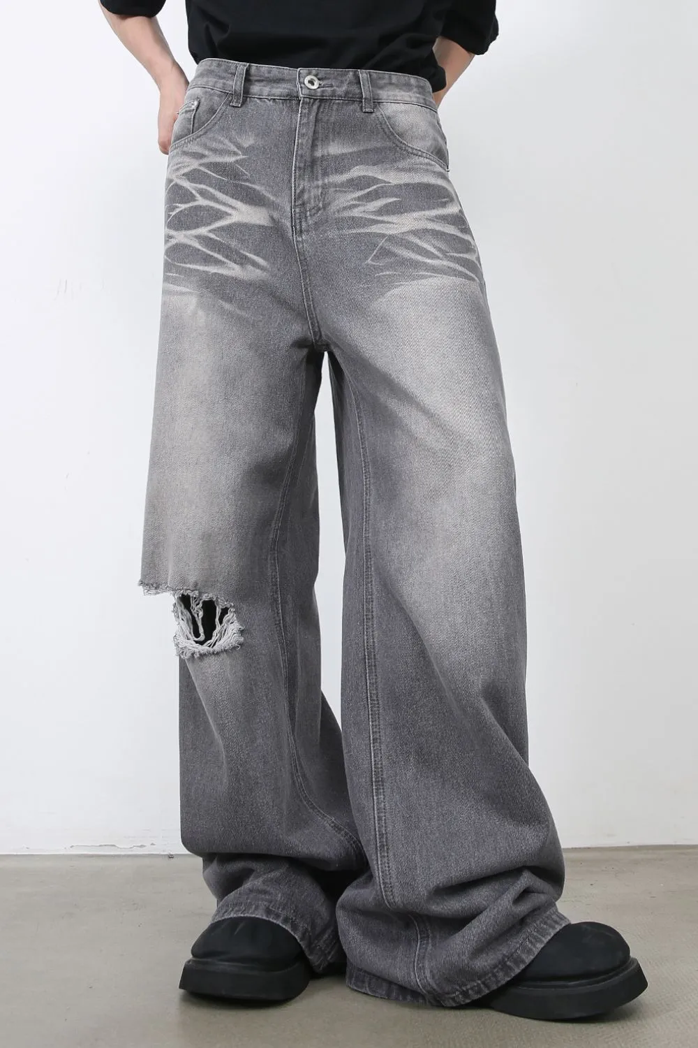 Men's Distressed Wide Leg Jeans, image 3