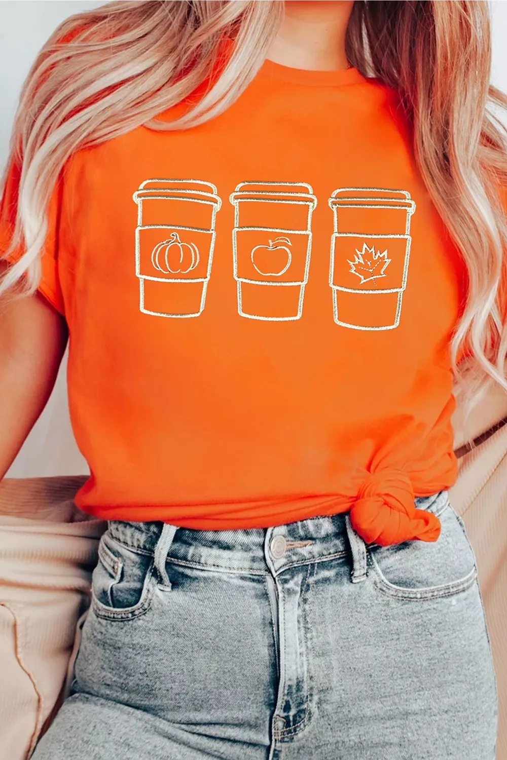 Embroidered Fall Drinks Round Neck Tee, image 5