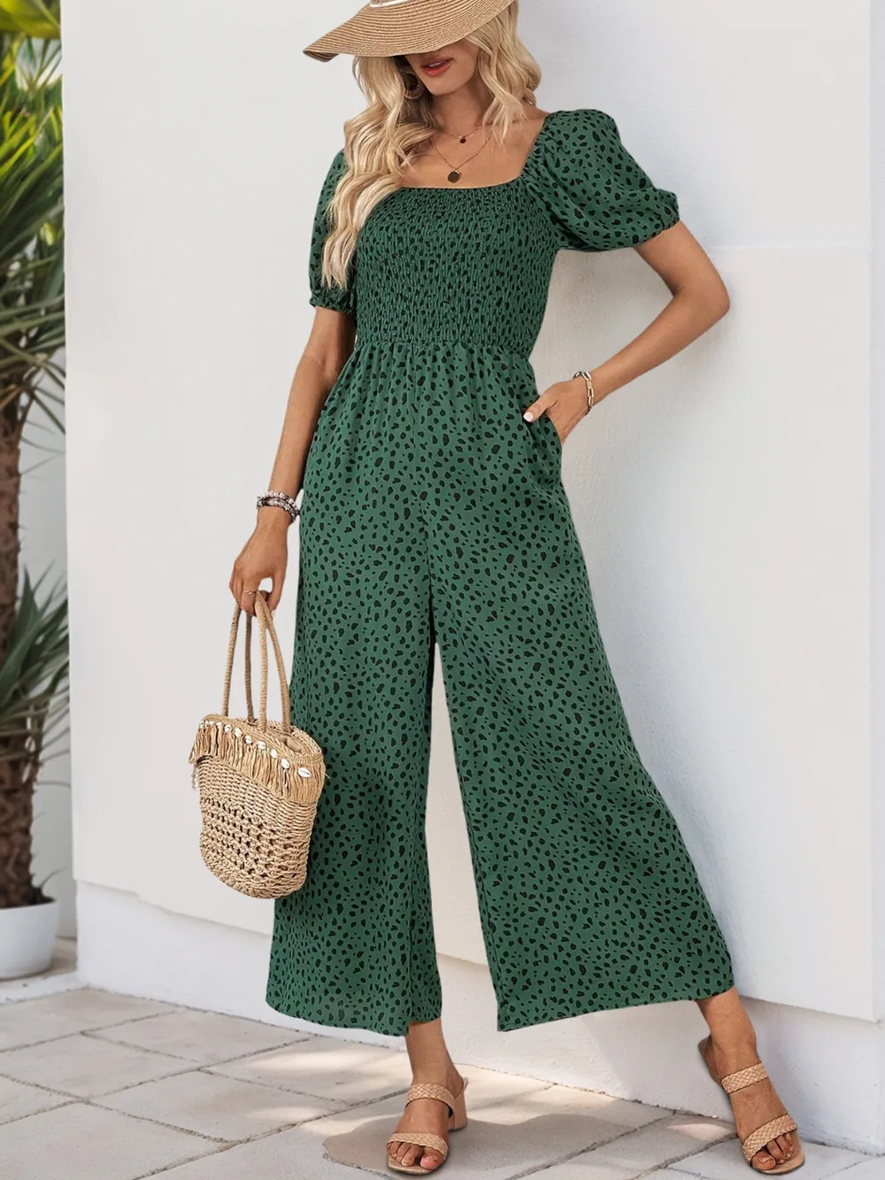 Printed Square Neck Puff Sleeve Jumpsuit, image 16