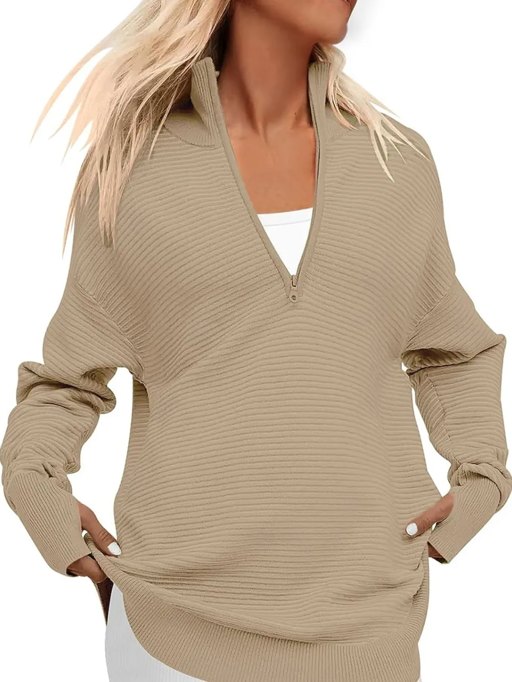 Half Zip Long Sleeve Knit Top, image 29