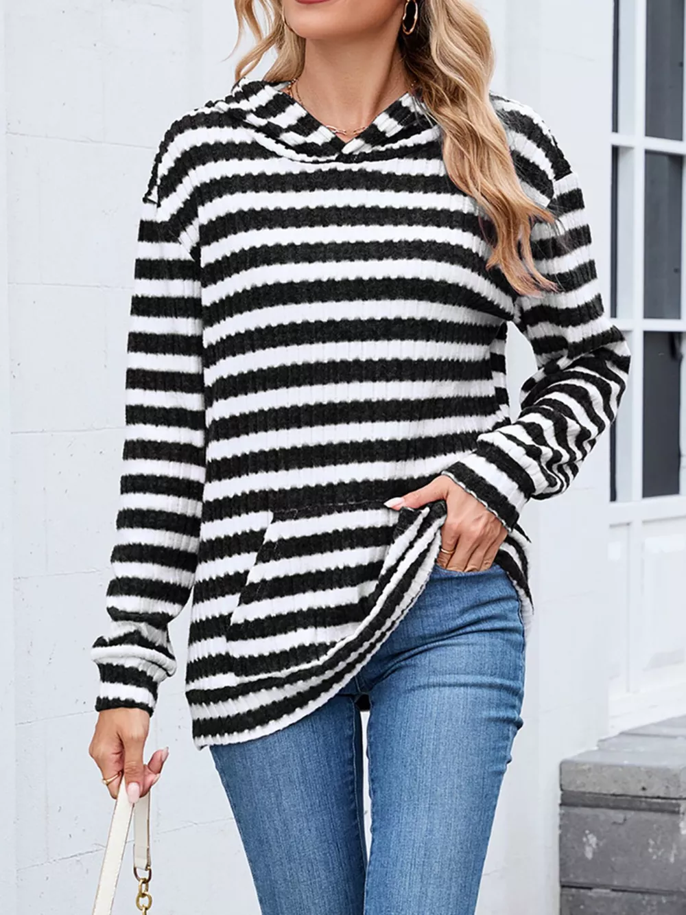 Striped Dropped Shoulder Hoodie, image 10