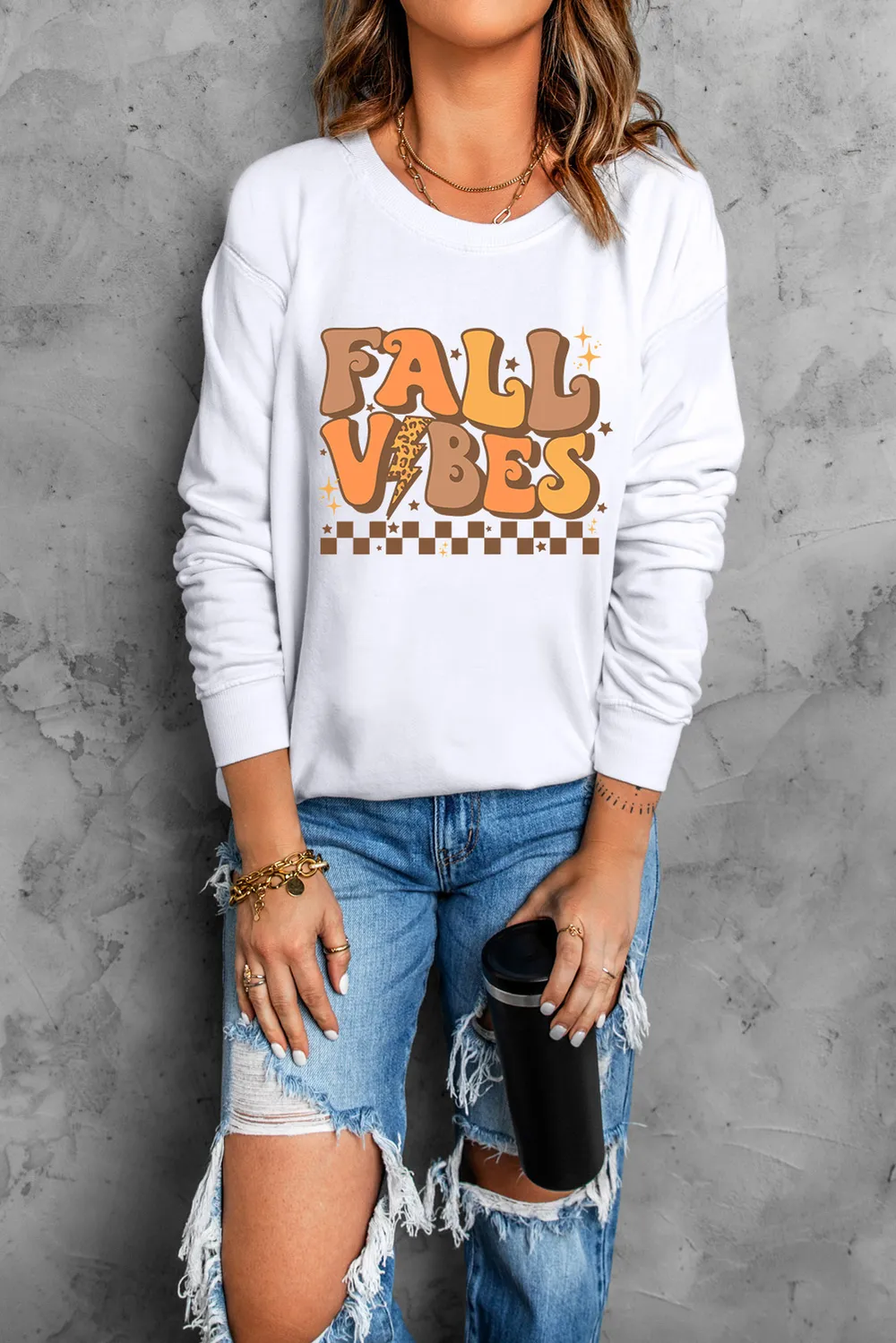 Letter Graphic Round Neck Long Sleeve Sweatshirt, image 5