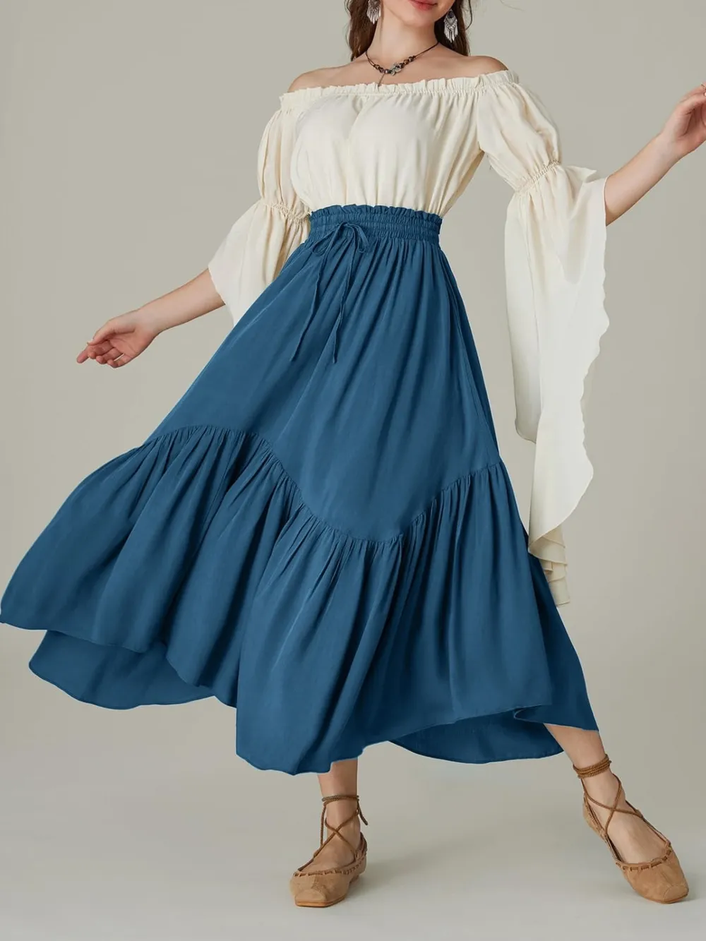 Smocked Waist Band Ruched Layered Skirt, image 6