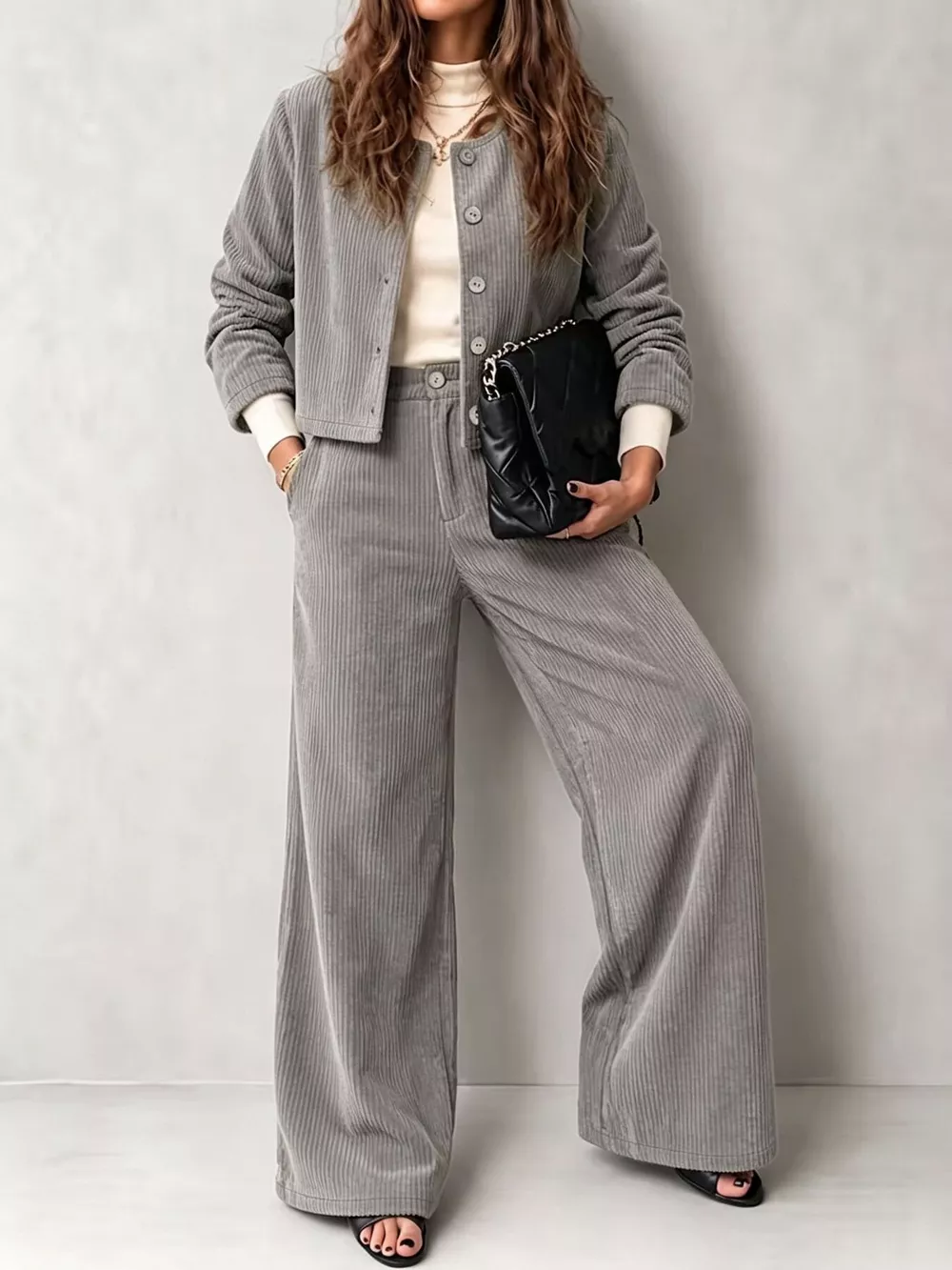 Full Size Corduroy Button-Down Jacket and Wide-Leg Pants Two-Piece Set Plus Size, image 4