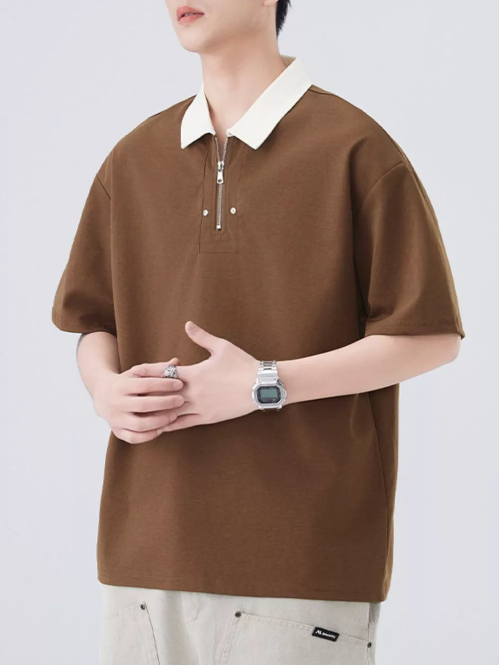 Men's Plus Size Quarter Zip Short Sleeve Polo, image 6