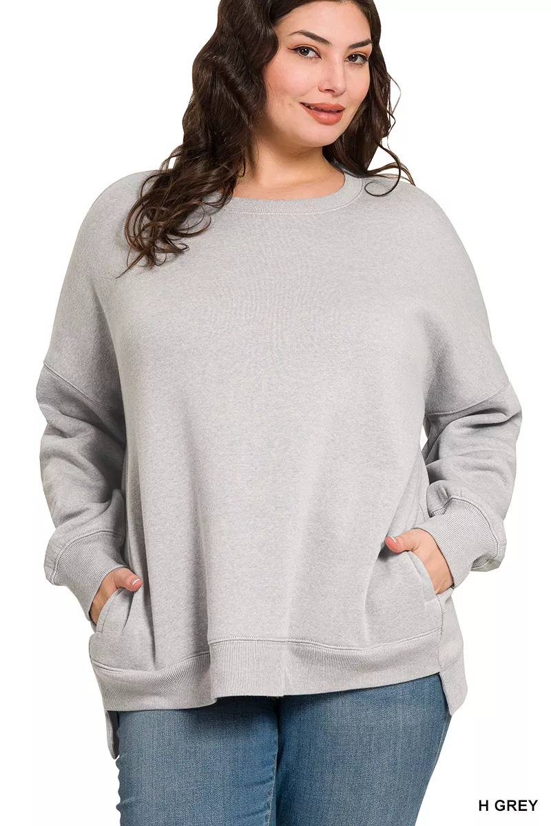 Full Size Fleece Hi-low Boyfriend Sweatshirts with Pockets Plus Size, image 3
