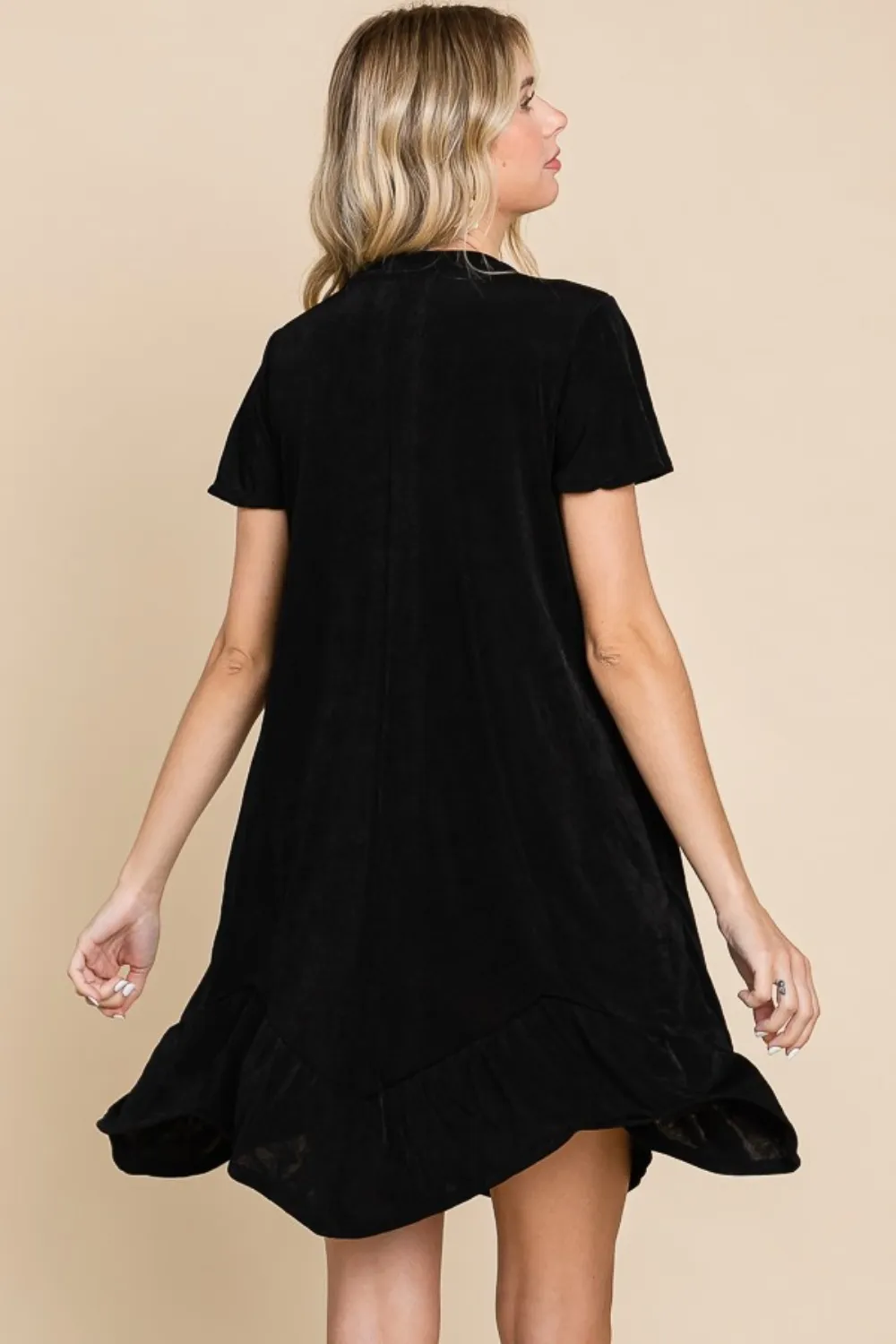 Full Size Short Sleeve Ruffled Asymmetric Hem Dress, image 3