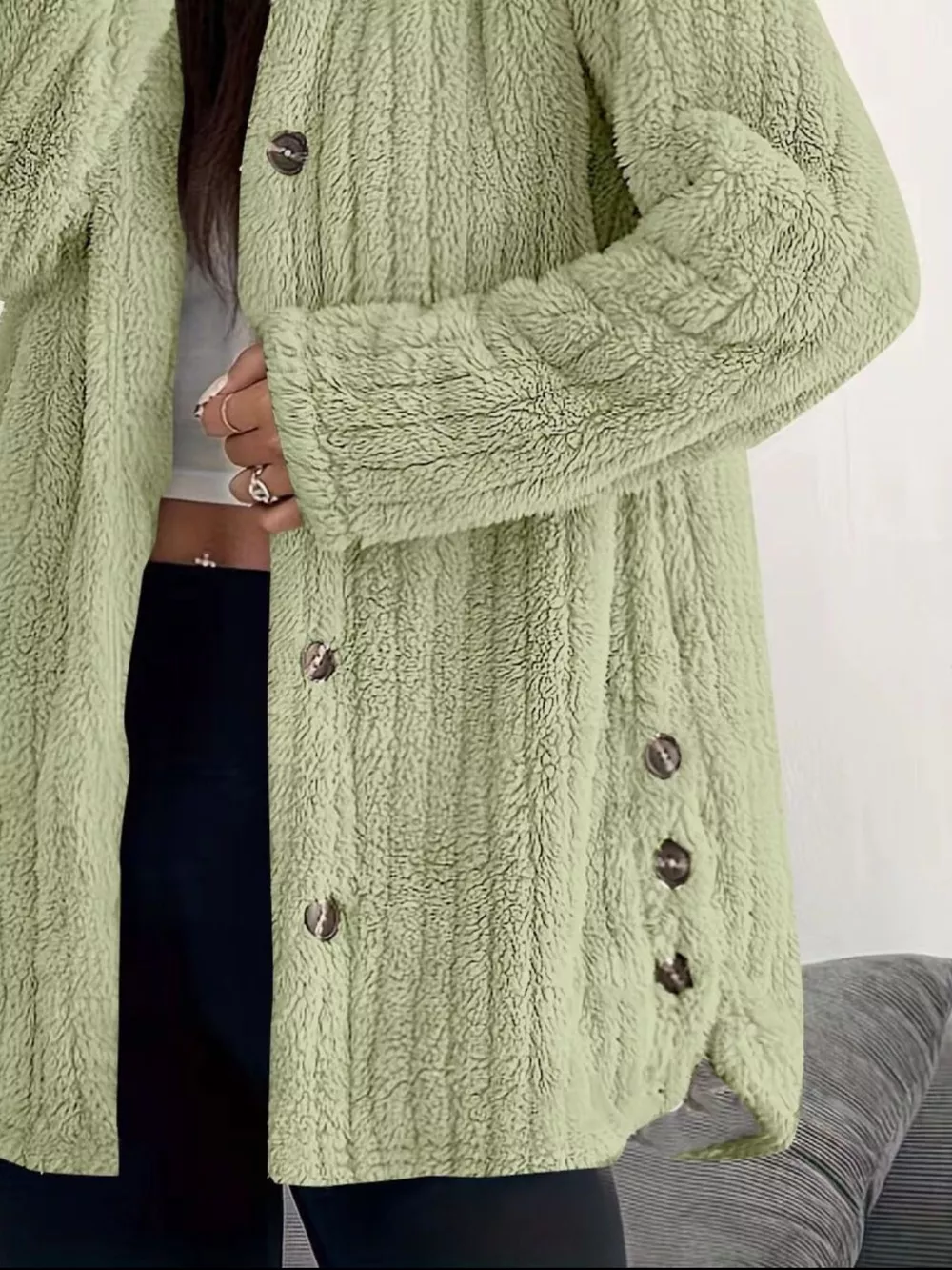Full Size Fleece Button Up Hooded Outerwear Plus Size, image 12