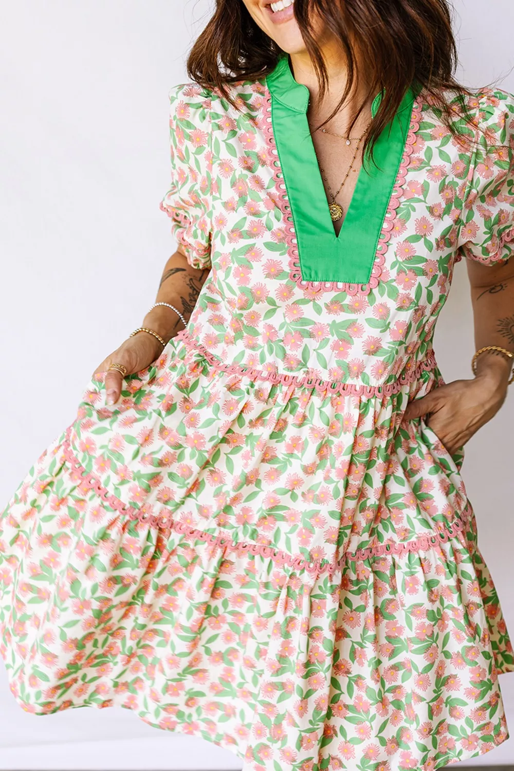 Floral Print Tiered Mini Dress, image 4