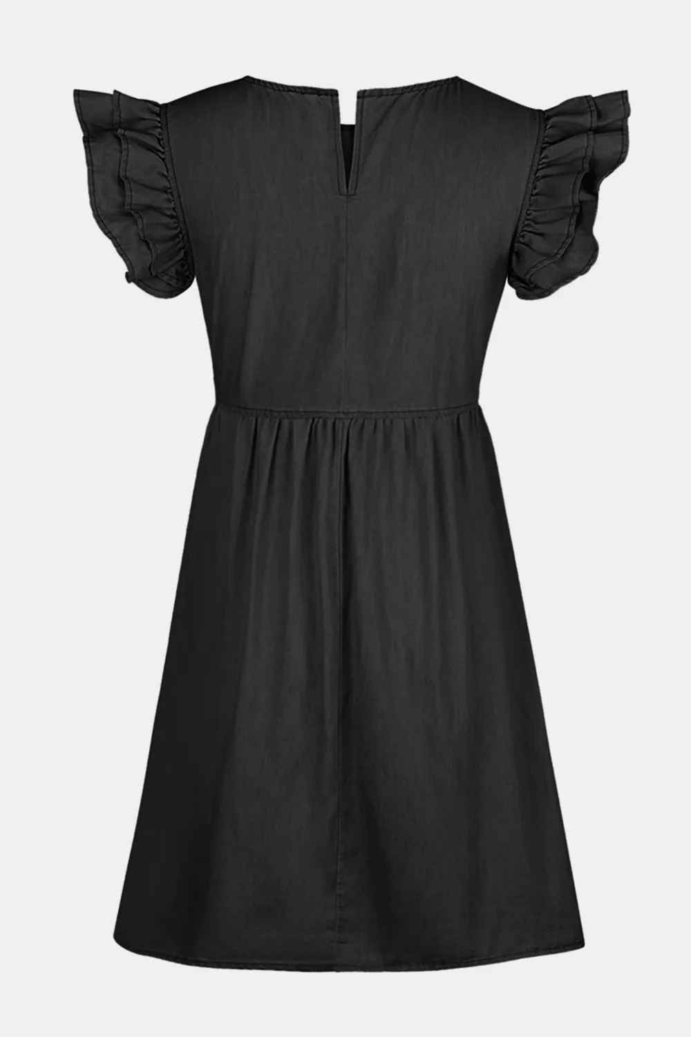 Full Size Ruffled Round Neck Cap Sleeve Denim Dress, image 10