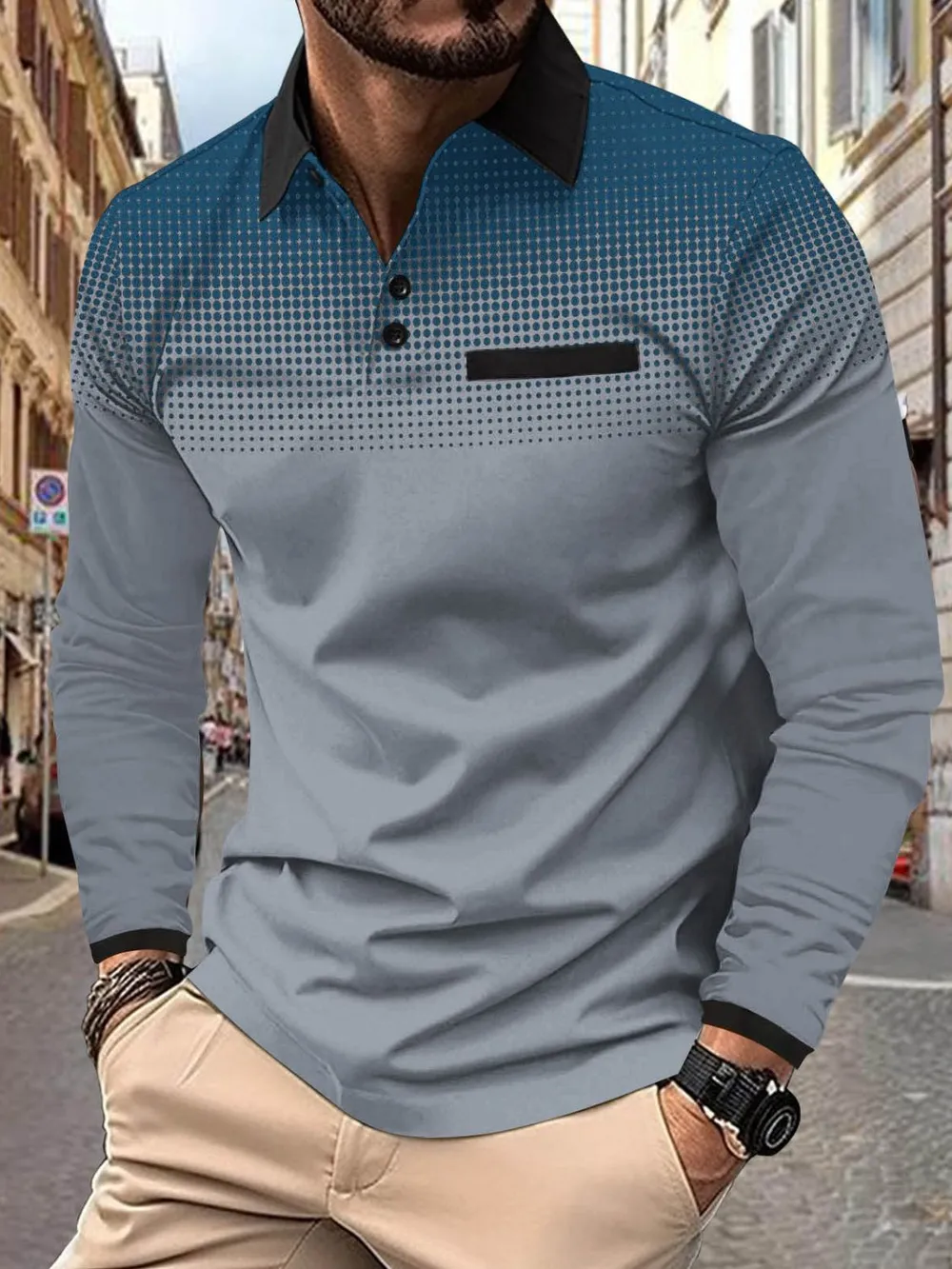 Men's Full Size Collared Neck Long Sleeve Polo Plus Size
