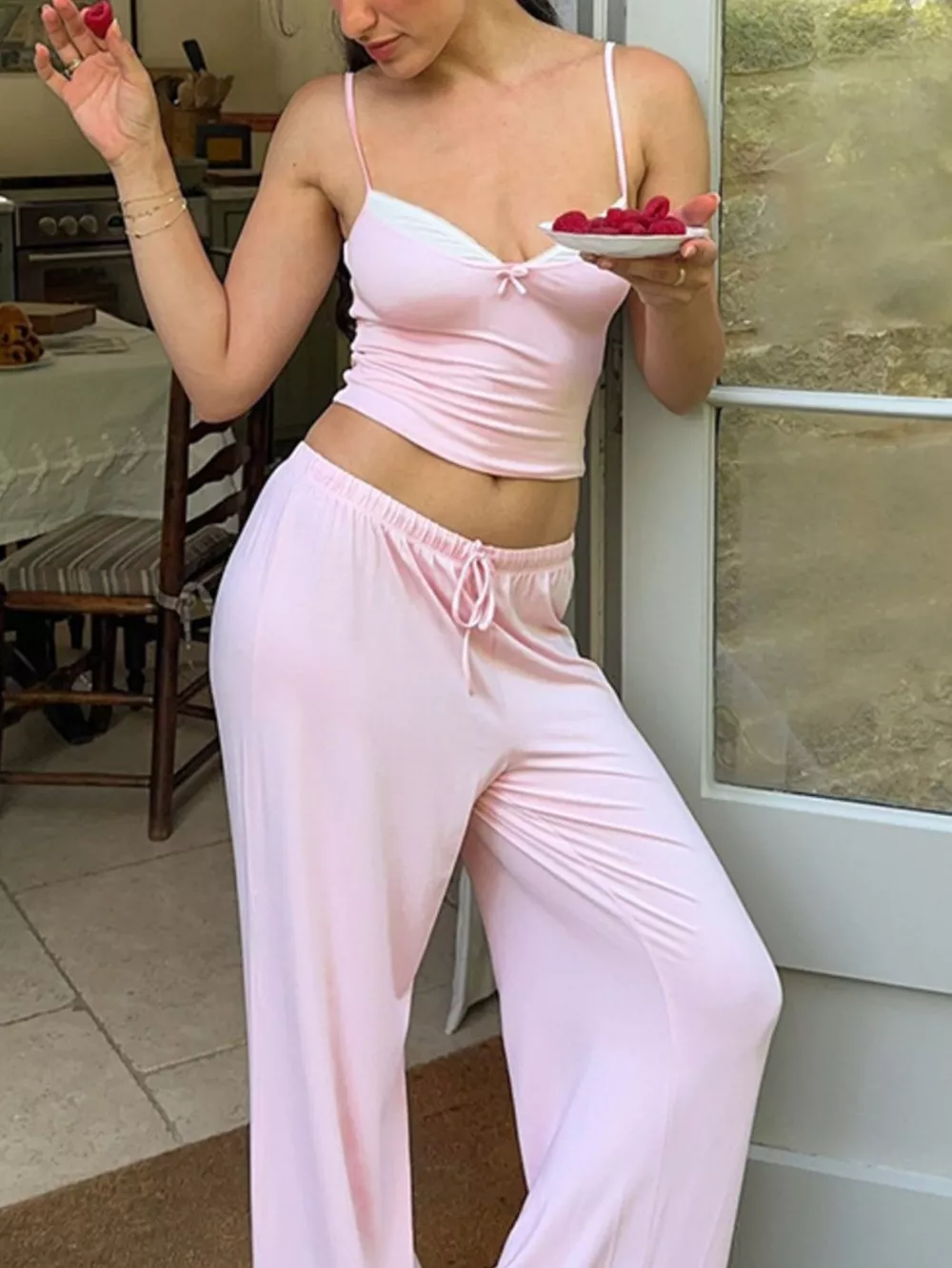 Lace Trim Cami & Pants Lounge Set, image 4