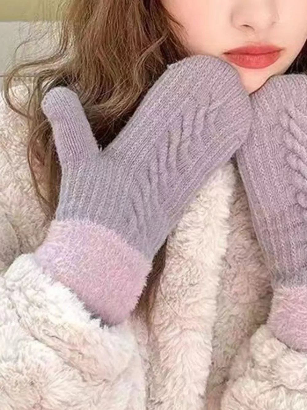 Cozy Knit Mittens with Fur Cuff, image 3