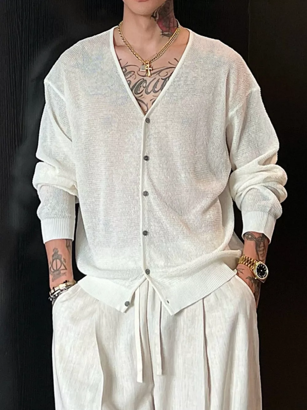 Men's Plus Size Lightweight V-Neck Knit Cardigan, image 4