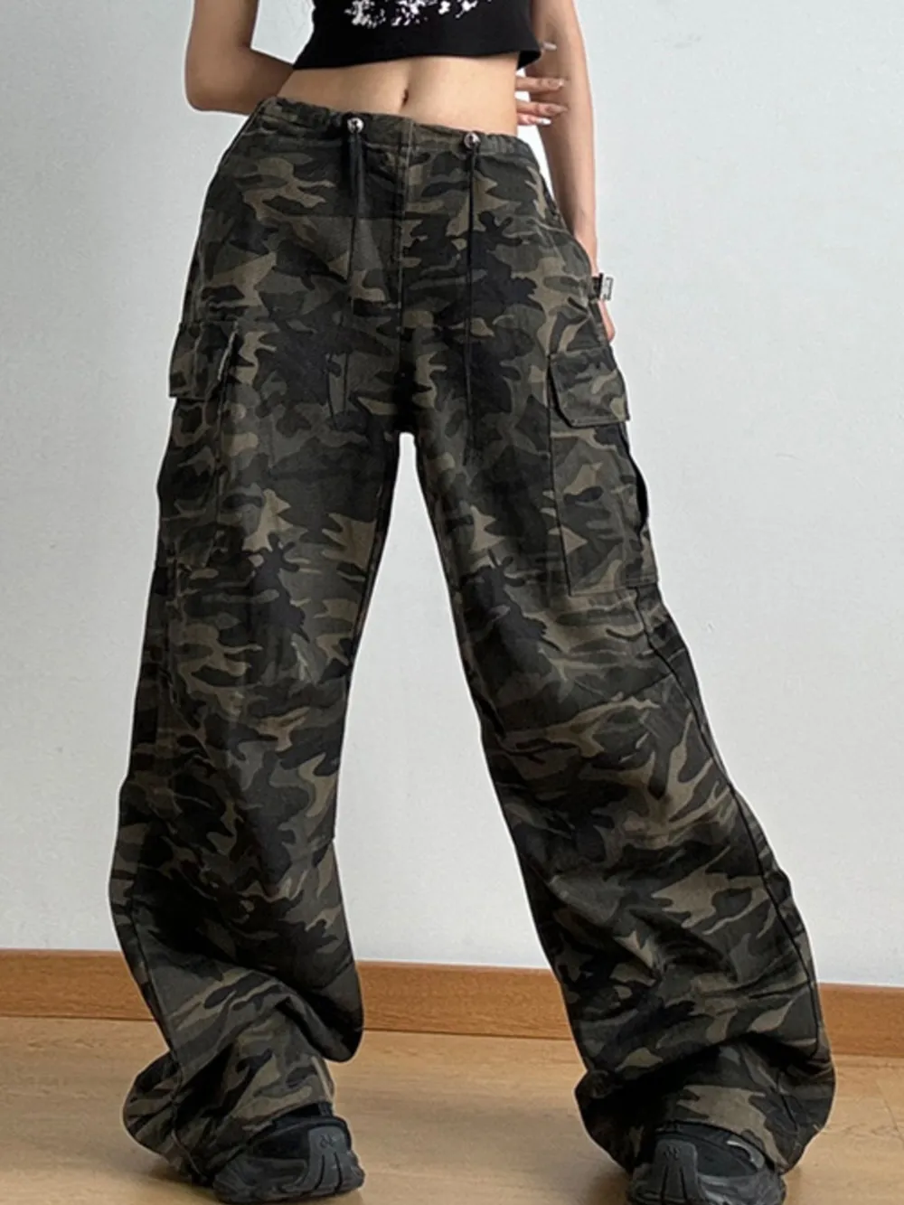 Drawstring Camouflage Cargo Wide Leg Jeans, image 7