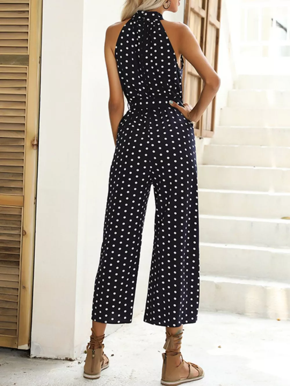 Polka Dot Halter Neck Wide Leg Jumpsuit, image 8