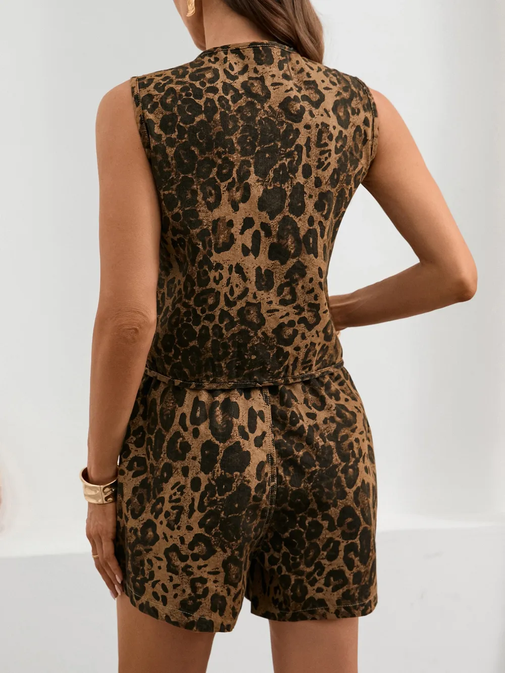 Leopard Print Sleeveless Denim Top, image 5
