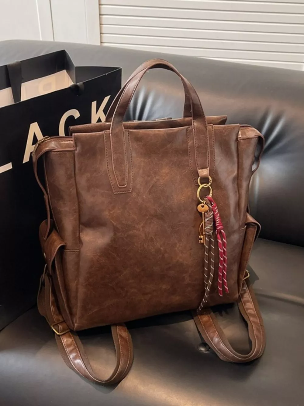 Vintage Leather Convertible Backpack Bag, image 10