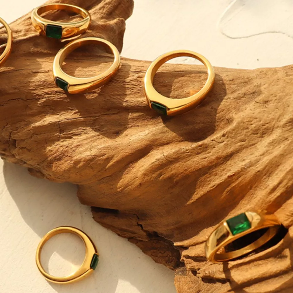 18K Gold-Plated Titanium Steel Zircon Ring, image 3