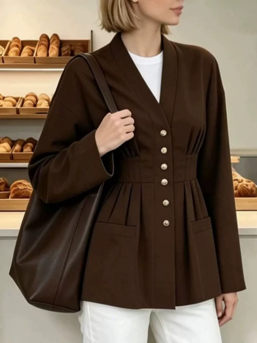Pleated Waist Blouse with Button Detail, image 4